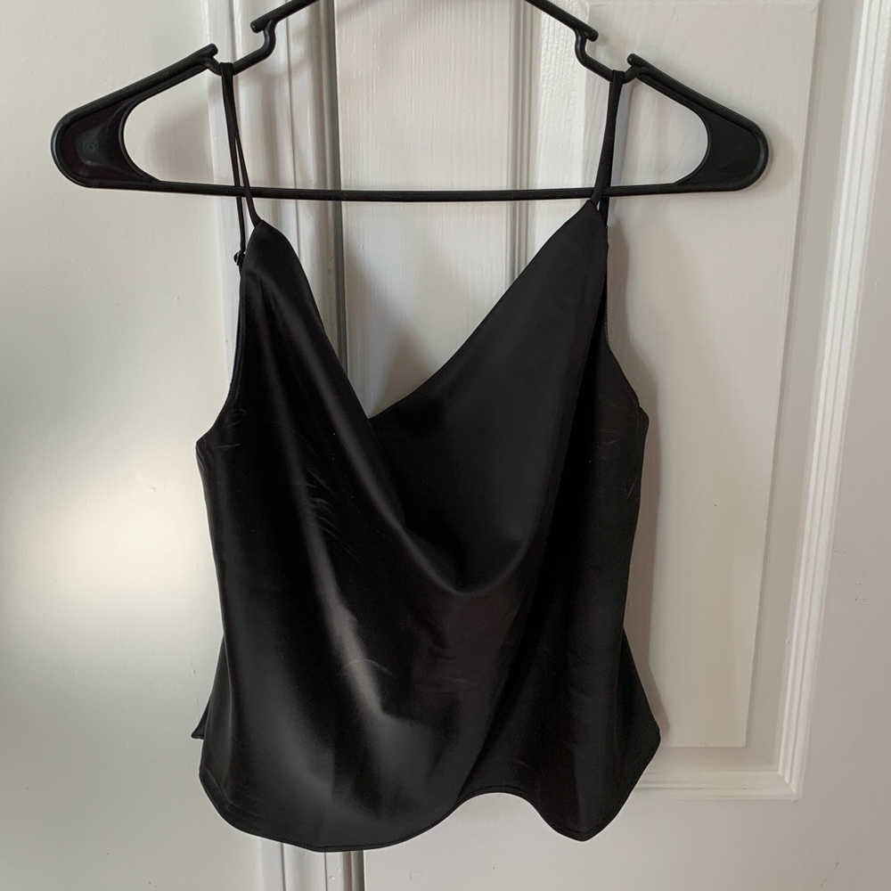 Faux leather Black, Cowl neck Tank